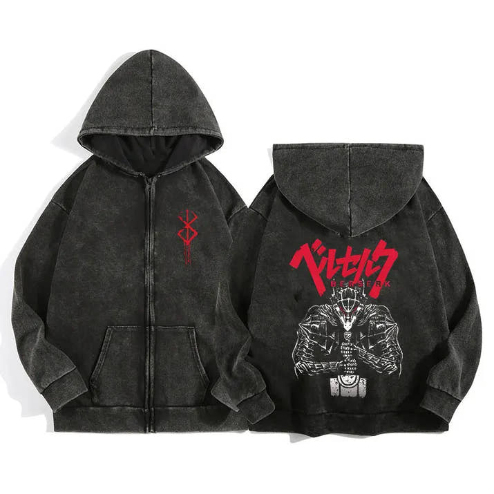 Anime Berserk Wash Zip Up Hoodie