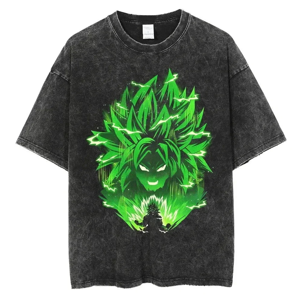 Anime Dragon Ball Z Vegeta Vintage Wash T-Shirt Short Sleeve Loose